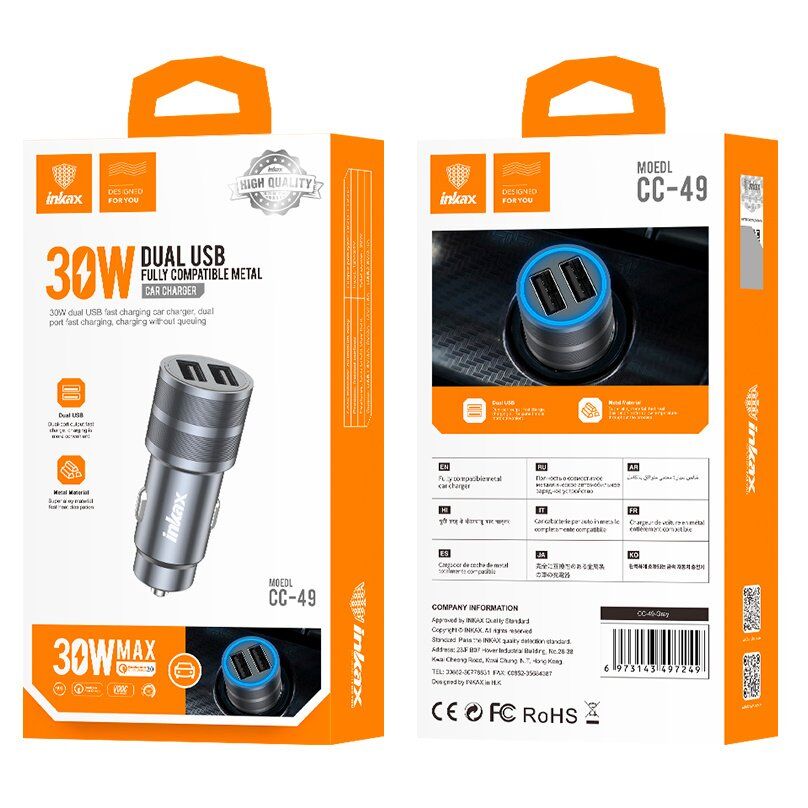 Автомобільний зарядний пристрій INKAX CC-49 1 USB QC 3.0 18W | 1 USB 2.4A 12W Автомобільний зарядний пристрій INKAX CC-49 1 USB QC 3.0 18W | 1 USB 2.4A 12W