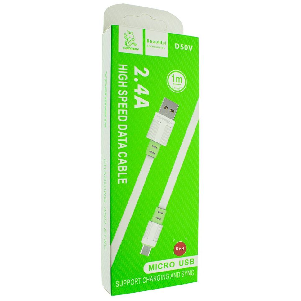 Кабель USB Denmen D50V USB - micro USB (2,4A) Плоский провід Кабель USB Denmen D50V USB - micro USB (2,4A) Плоский провід