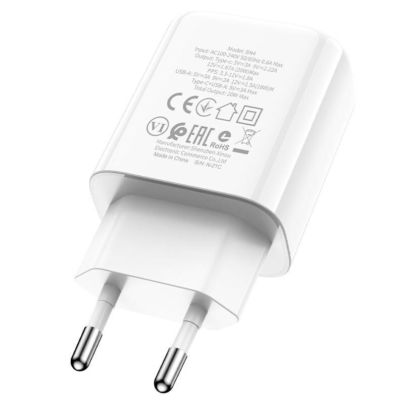 Мережевий зарядний пристрій BOROFONE BN4 Potential PD20W+QC3.0 charger(EU) Мережевий зарядний пристрій BOROFONE BN4 Potential PD20W+QC3.0 charger(EU)