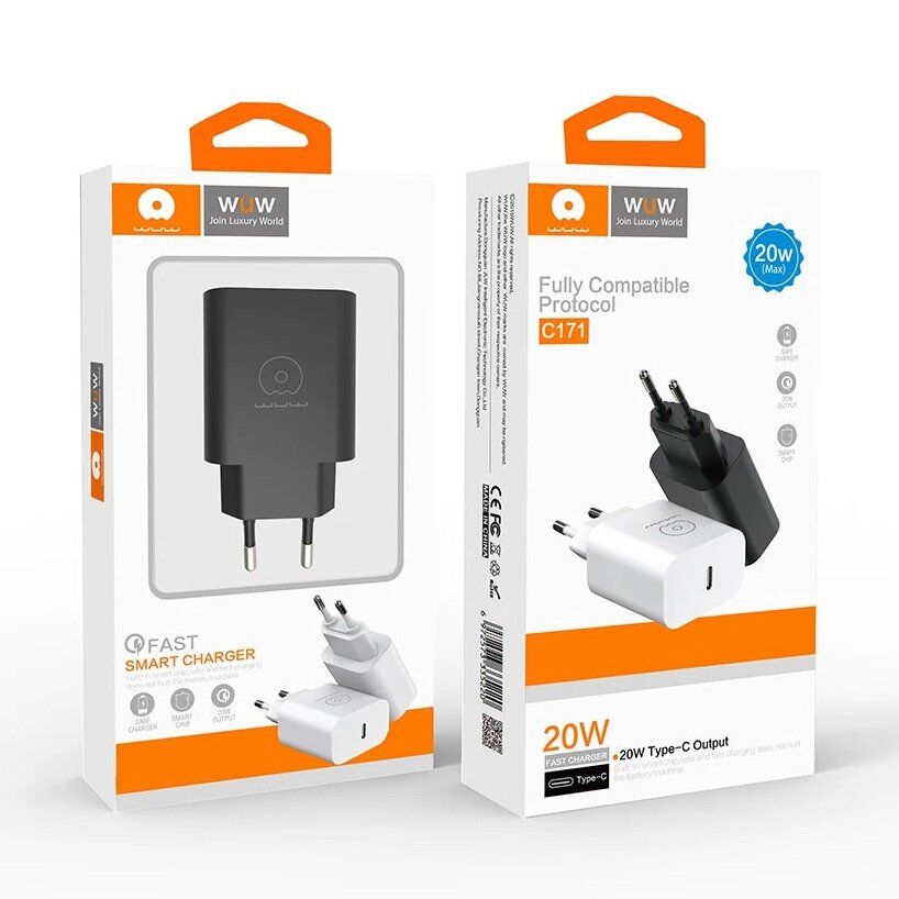 Мережевий зарядний пристрій WUW C171 20W Type-C PD БІЛИЙ Мережевий зарядний пристрій WUW C171 20W Type-C PD БІЛИЙ