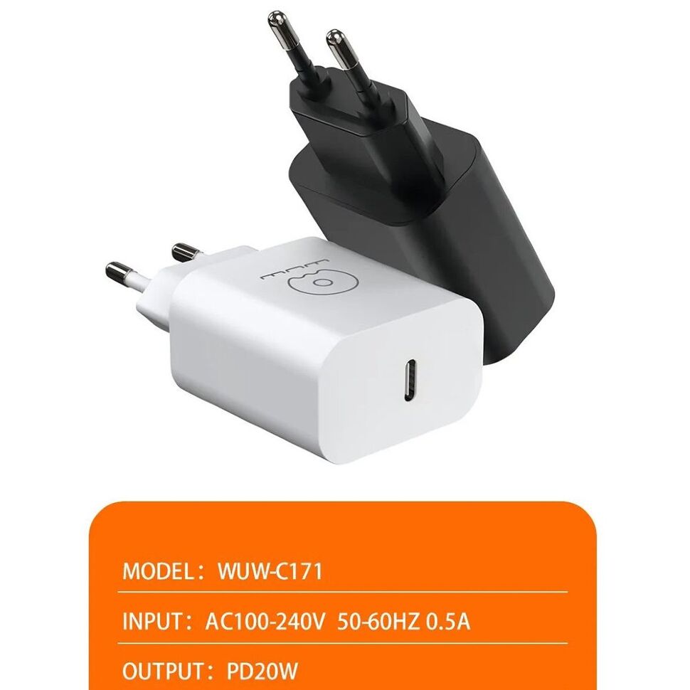 Мережевий зарядний пристрій WUW C171 20W Type-C PD БІЛИЙ Мережевий зарядний пристрій WUW C171 20W Type-C PD БІЛИЙ