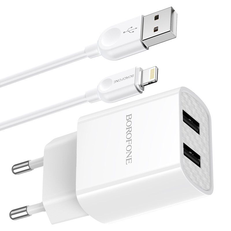 СЗУ Borofone BA53A (2USB/2,1A) + USB - Lightning (белый) СЗУ Borofone BA53A (2USB/2,1A) + USB - Lightning (белый)