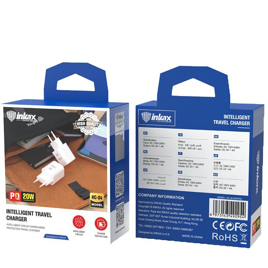 Мережевий зарядний пристрій INKAX HC-04 PD 3.1A 20W Мережевий зарядний пристрій INKAX HC-04 PD 3.1A 20W