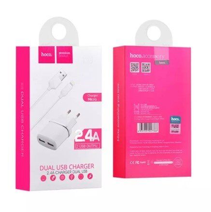 СЗУ HOCO C12 Smart (2USB/2.4A) + USB - MicroUSB (10pc) (белый)