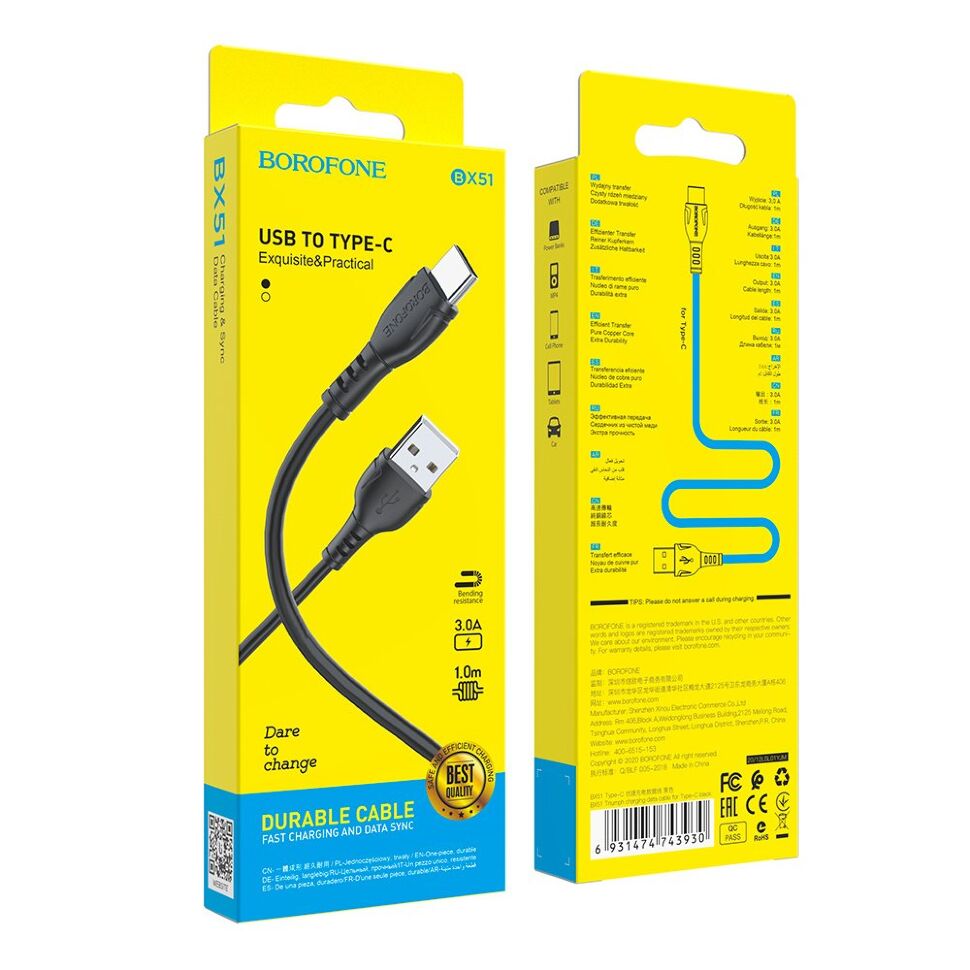 USB кабель BOROFONE BX51 Triumph charging data USB - Type-C USB кабель BOROFONE BX51 Triumph charging data USB - Type-C