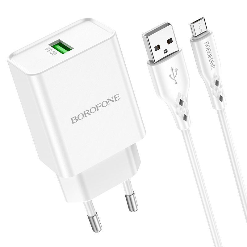 Мережевий зарядний пристрій BOROFONE BN5 Jingrui single port QC3.0 + кабель USB - MICRO Мережевий зарядний пристрій BOROFONE BN5 Jingrui single port QC3.0 + кабель USB - MICRO