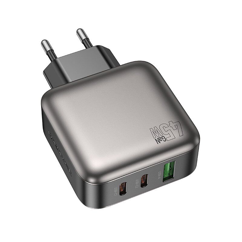 Мережевий зарядний пристрій BOROFONE BAS56A 2 TYPE-C PD 45W + USB QC3.0, чорний