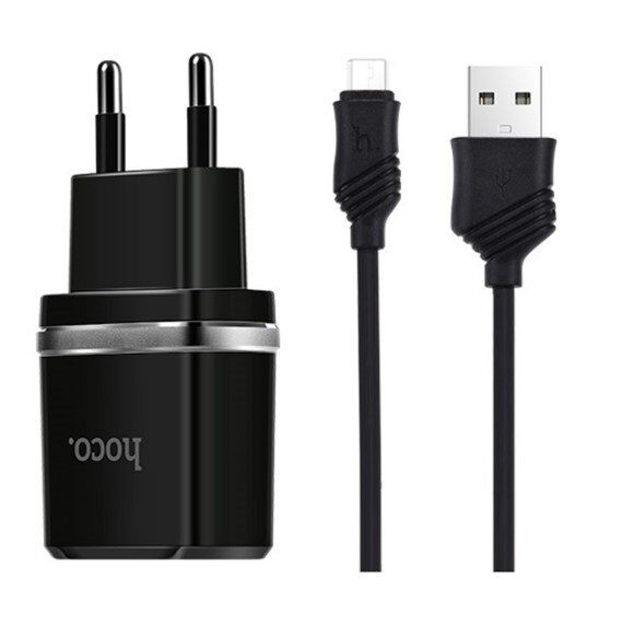 СЗУ HOCO C12 Smart (2USB/2.4A) + USB - MicroUSB (10pc) (черный)