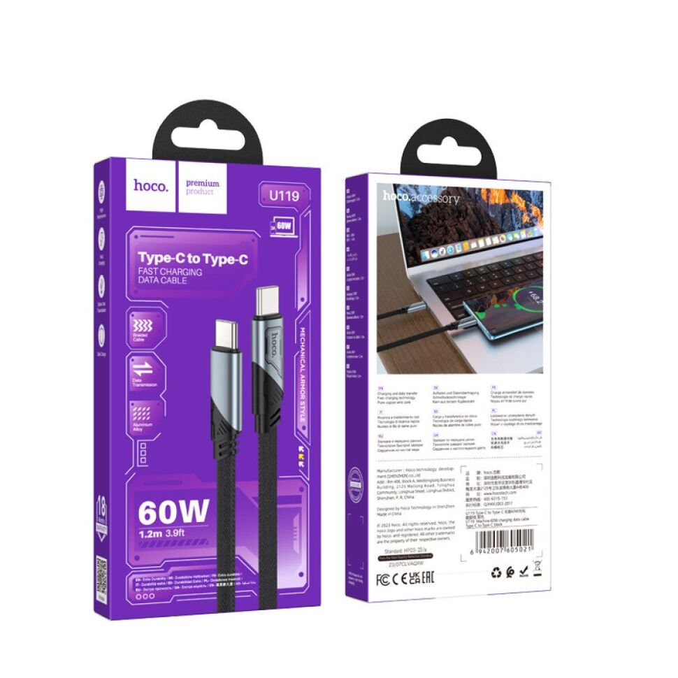USB-C кабель HOCO U119 60W Type-C - Type-C ЧОРНИЙ USB-C кабель HOCO U119 60W Type-C - Type-C ЧОРНИЙ