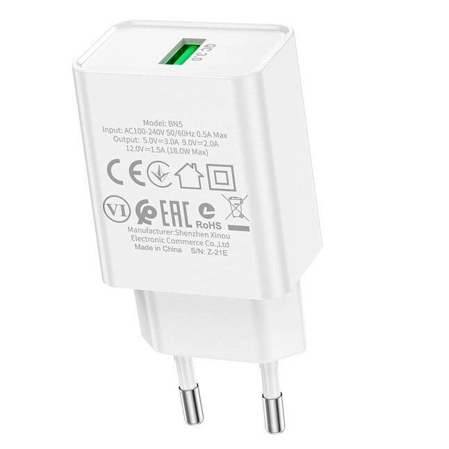Мережевий зарядний пристрій BOROFONE BN5 Jingrui single port QC3.0 charger(EU)