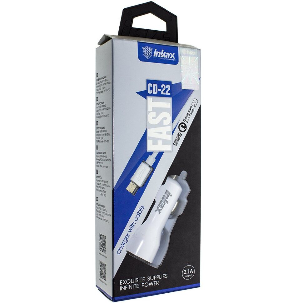 Автомобільний зарядний пристрій INKAX CD-22 2.1A + USB кабель MICRO Автомобільний зарядний пристрій INKAX CD-22 2.1A + USB кабель MICRO