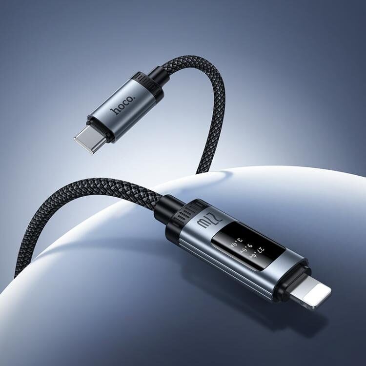 Кабель Hoco U148 Lord iP (Lightning) PD 27W з цифровим дисплеєм, чорний