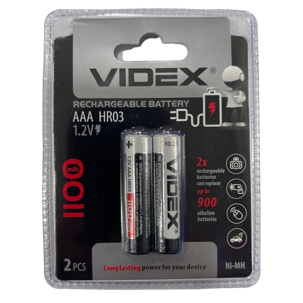 Акумулятор AAA VIDEX 1100 HR03 1100mAh RECHARGEABLE БЛИСТЕР 2 ШТ. Акумулятор AAA VIDEX 1100 HR03 1100mAh RECHARGEABLE БЛИСТЕР 2 ШТ.