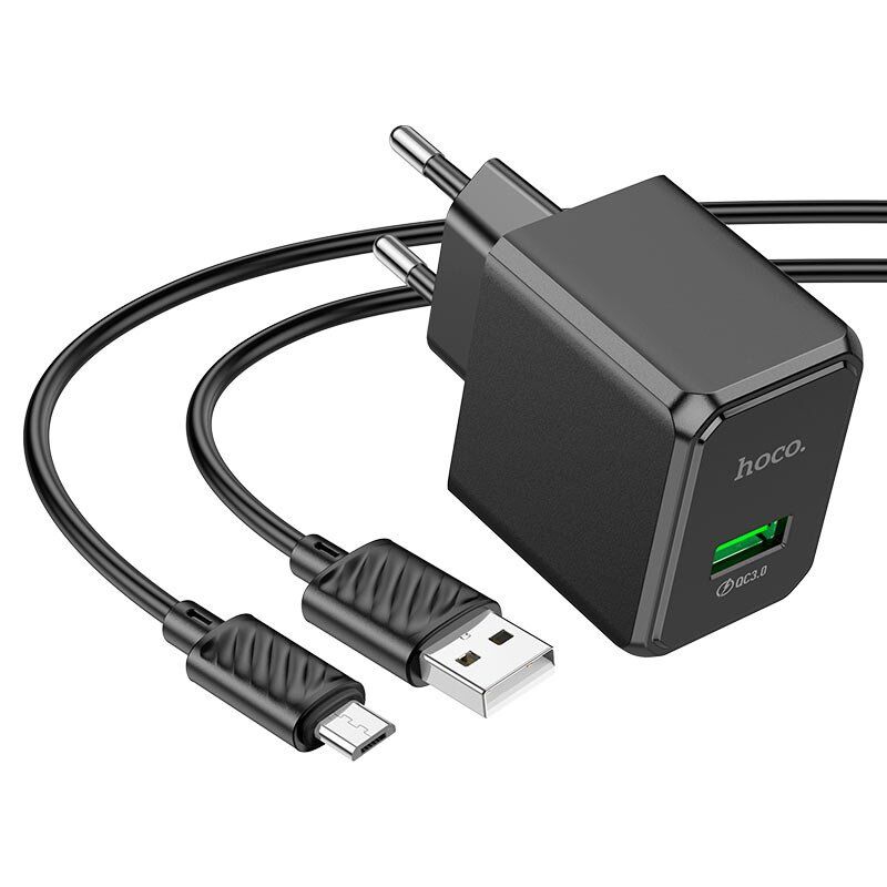 Мережевий зарядний пристрій HOCO CS12A QC3.0 USB + КАБЕЛЬ USB - Micro-USB ЧОРНИЙ Мережевий зарядний пристрій HOCO CS12A QC3.0 USB + КАБЕЛЬ USB - Micro-USB ЧОРНИЙ