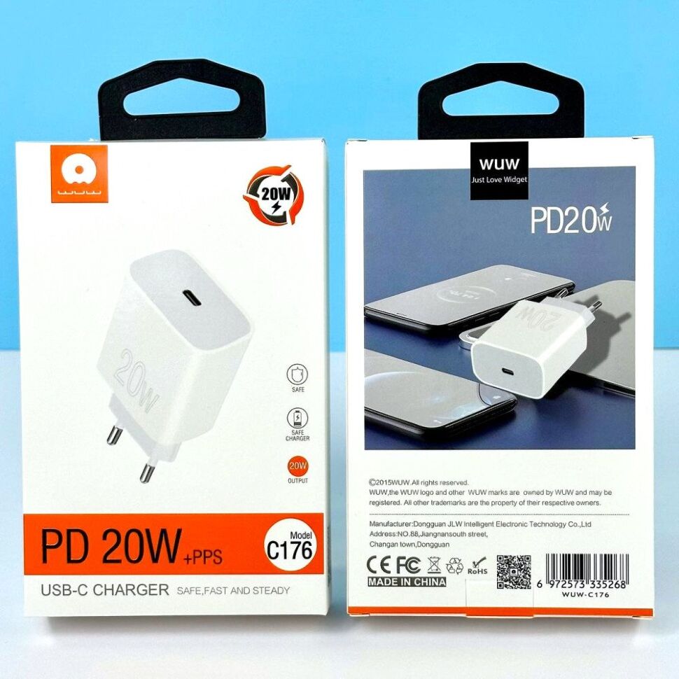 Мережевий зарядний пристрій WUW C176 TYPE-C PD 20W БІЛИЙ Мережевий зарядний пристрій WUW C176 TYPE-C PD 20W БІЛИЙ