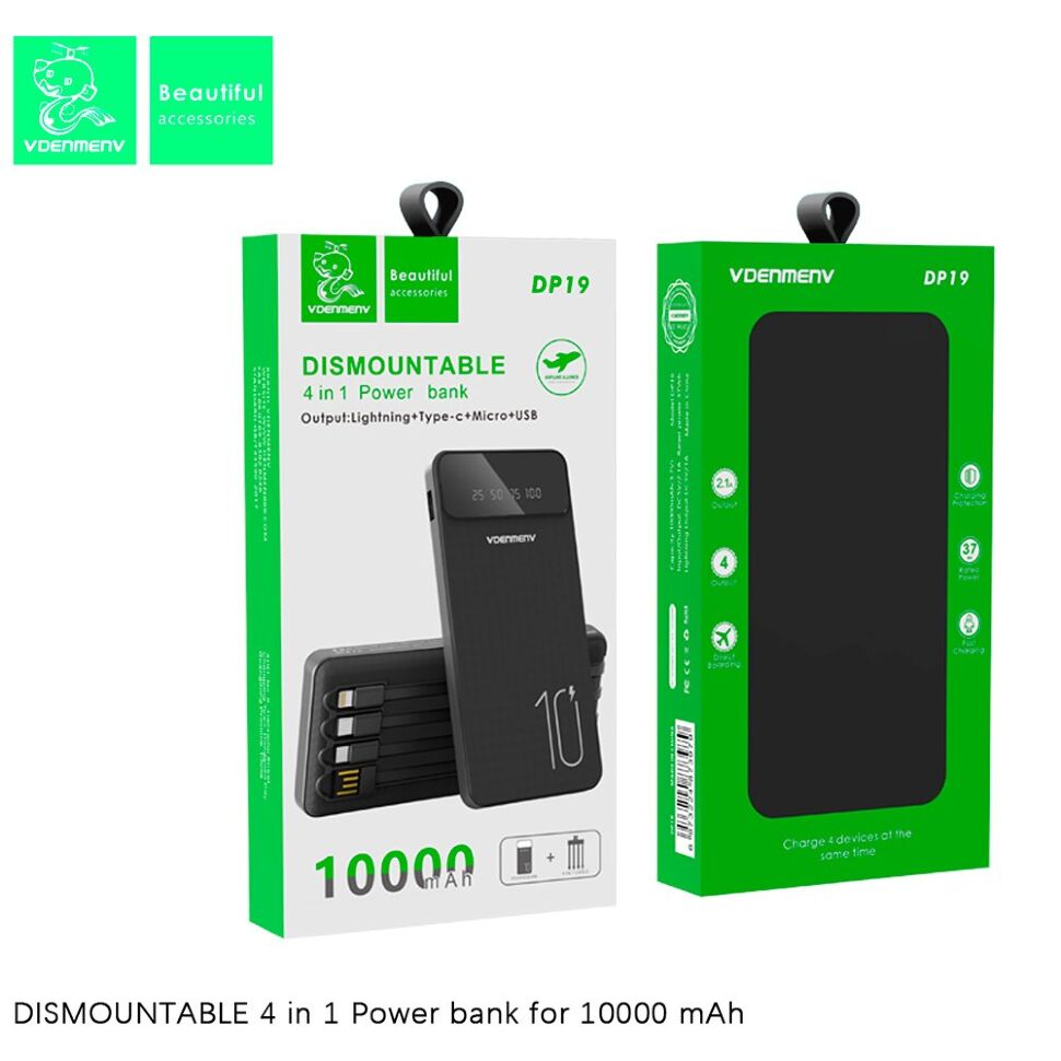 POWERBANK DENMEN DP19 10000mAh 2.1A LED power display Вбудовані кабелі POWERBANK DENMEN DP19 10000mAh 2.1A LED power display Вбудовані кабелі