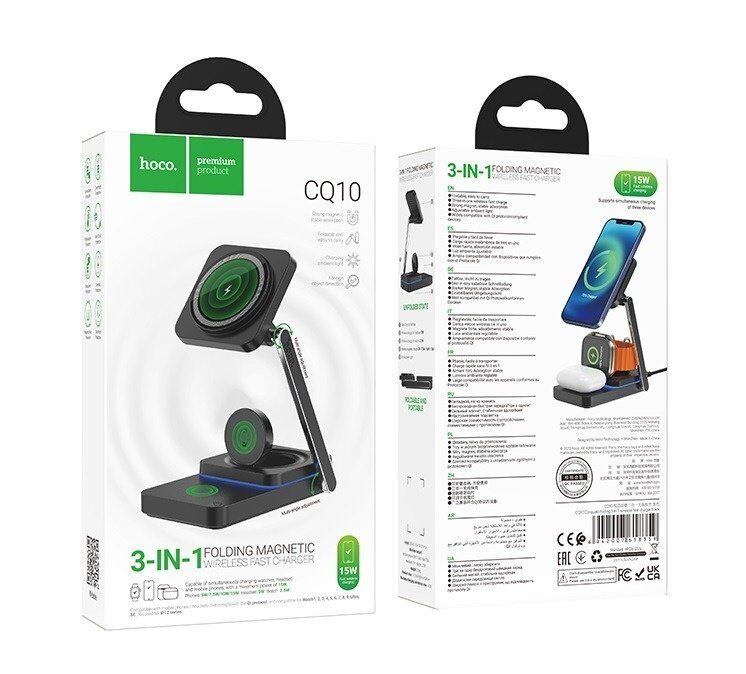 Бездротовий зарядний пристрій HOCO CQ10 3В1 ЧОРНИЙ Бездротовий зарядний пристрій HOCO CQ10 3В1 ЧОРНИЙ