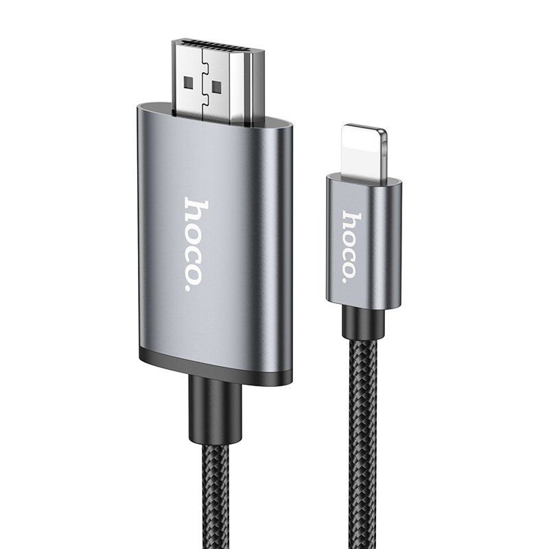 Видеокабель HOCO UA27 Lightning → HDMI (TV), 2 м, алюминий + оплётка, серый Видеокабель HOCO UA27 Lightning → HDMI (TV), 2 м, алюминий + оплётка, серый