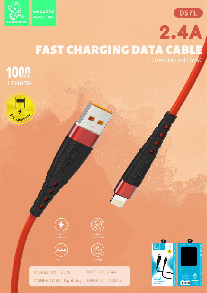 Кабель USB Denmen D57L USB - Lightning (2.4A) ЧОРНИЙ силіконовий провід Кабель USB Denmen D57L USB - Lightning (2.4A) ЧОРНИЙ силіконовий провід