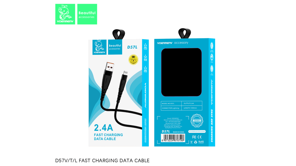 Кабель USB Denmen D57L USB - Lightning (2.4A) ЧОРНИЙ силіконовий провід Кабель USB Denmen D57L USB - Lightning (2.4A) ЧОРНИЙ силіконовий провід