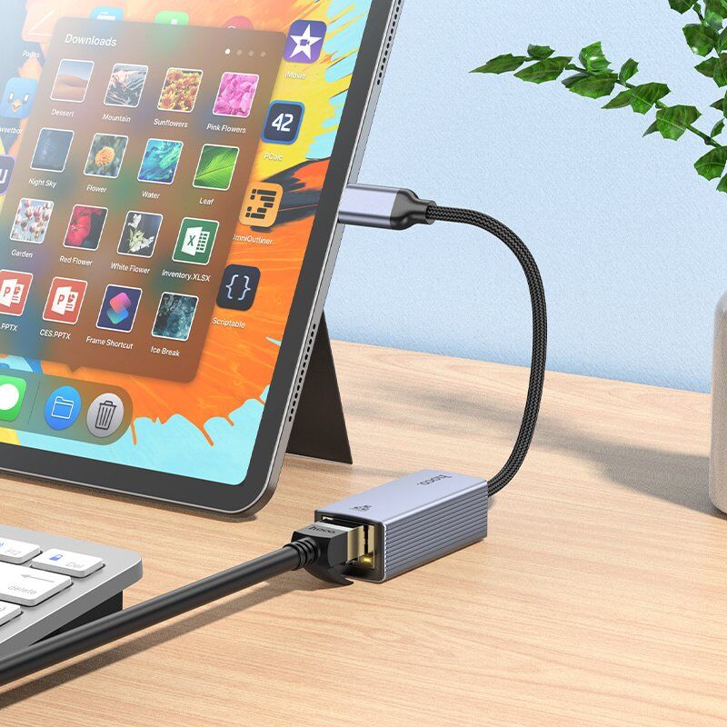 Перехідник HOCO UA37 Type-C - RJ45 GIGABIT, сірий Перехідник HOCO UA37 Type-C - RJ45 GIGABIT, сірий