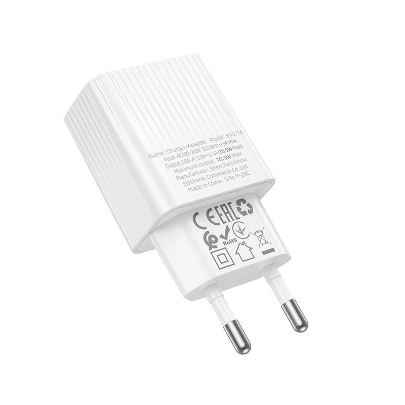 Мережевий зарядний пристрій BOROFONE BAS71A USB 2,1A, білий Мережевий зарядний пристрій BOROFONE BAS71A USB 2,1A, білий