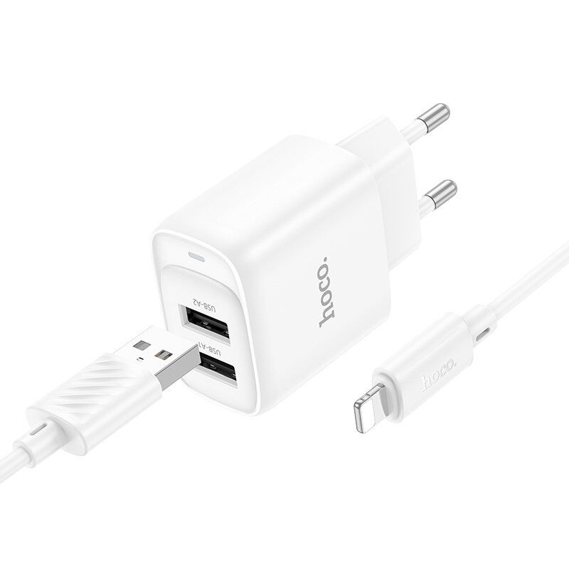 СЗУ HOCO C141A (2USB/2.4A) + USB - Lightning (28pc) (белый)