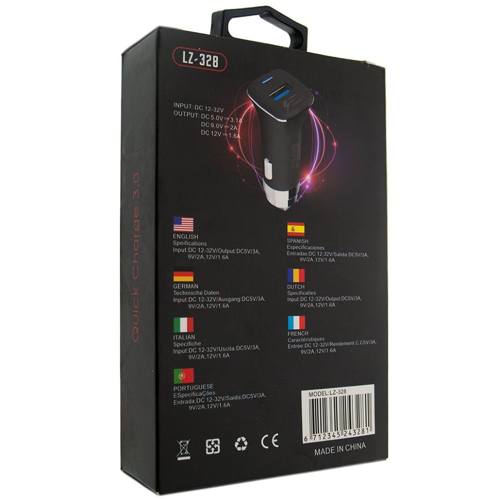 Автомобільний зарядний пристрій LZ-328 QC 3.0 3,1A Автомобільний зарядний пристрій LZ-328 QC 3.0 3,1A