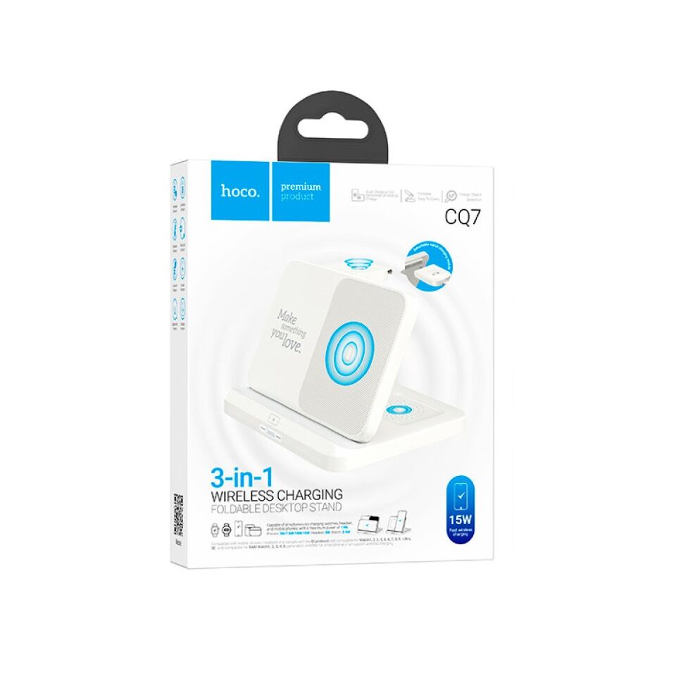 Бездротовий зарядний пристрій HOCO CQ17 3В1 БIЛИЙ Бездротовий зарядний пристрій HOCO CQ17 3В1 БIЛИЙ