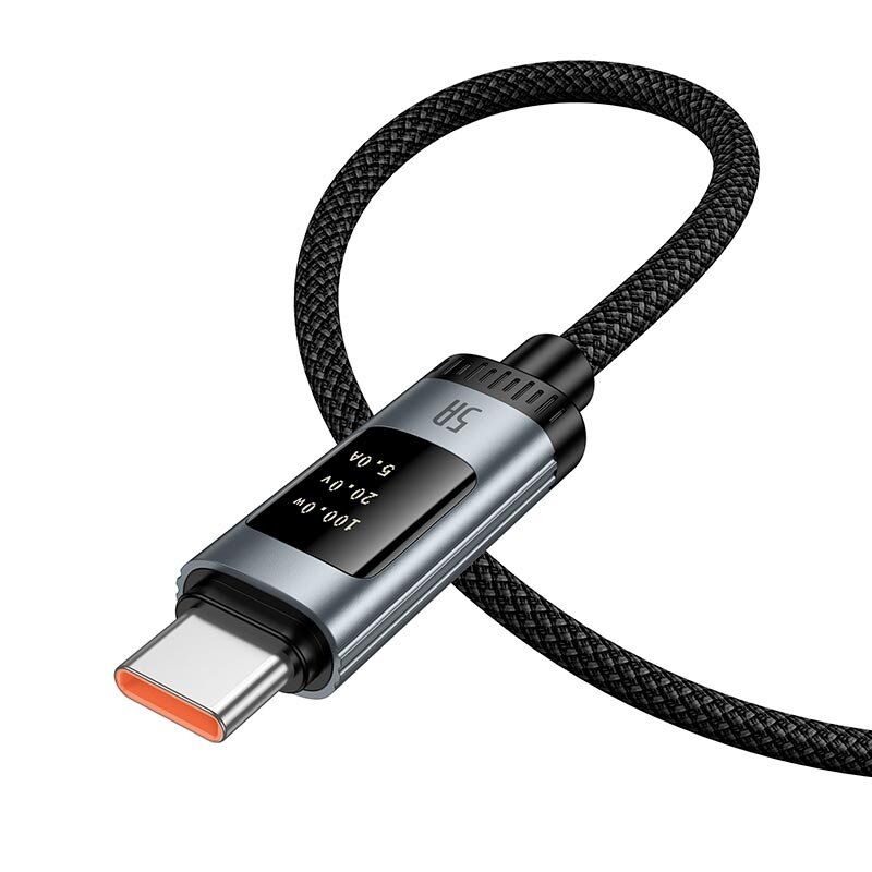 Кабель Hoco U148 Lord USB  -  Type-C 100W з цифровим дисплеєм, чорний