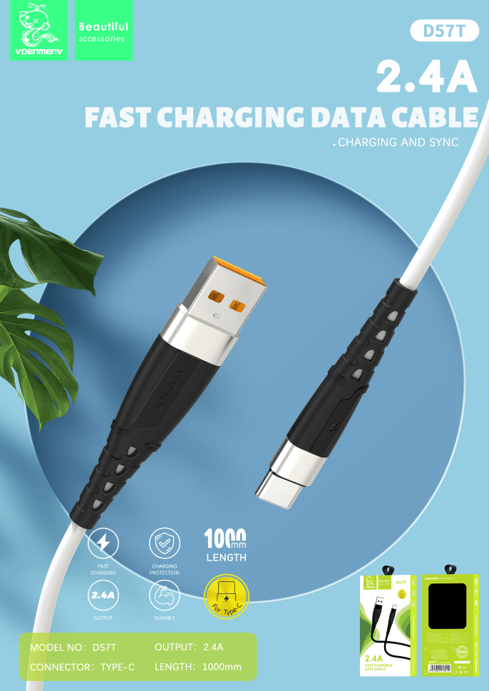 Кабель USB Denmen D57T USB - Type-C (2.4A) ЧОРНИЙ силіконовий провід Кабель USB Denmen D57T USB - Type-C (2.4A) ЧОРНИЙ силіконовий провід