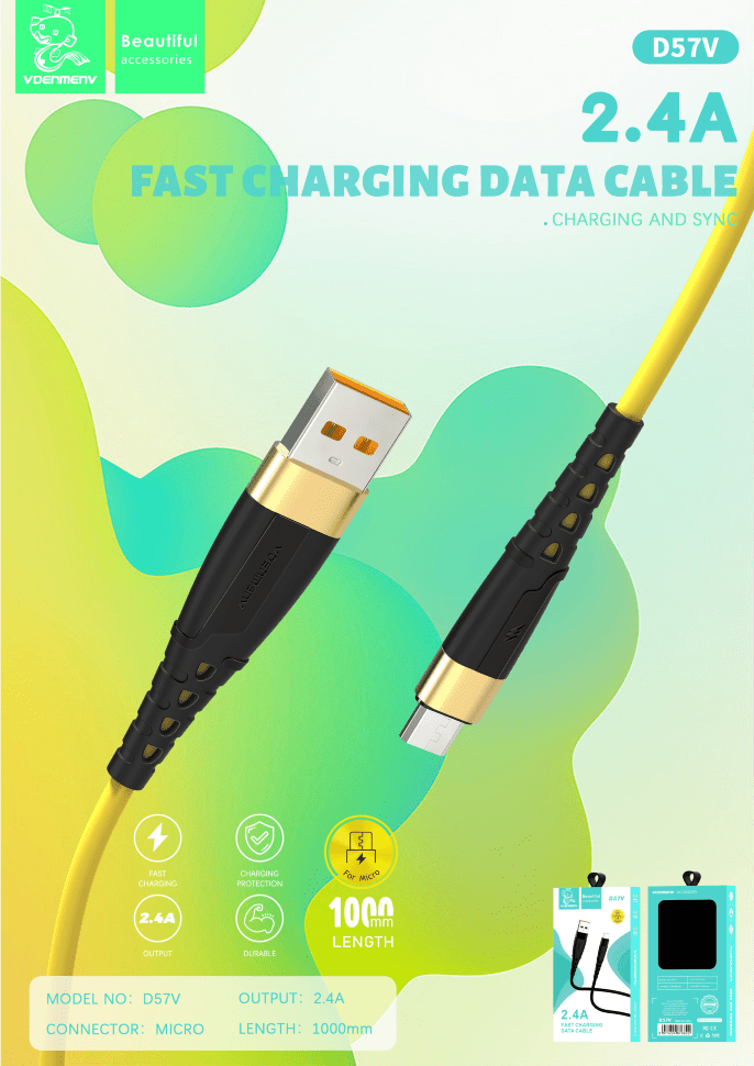 Кабель USB Denmen D57V USB - micro USB (2.4A) ЧОРНИЙ силіконовий провід Кабель USB Denmen D57V USB - micro USB (2.4A) ЧОРНИЙ силіконовий провід