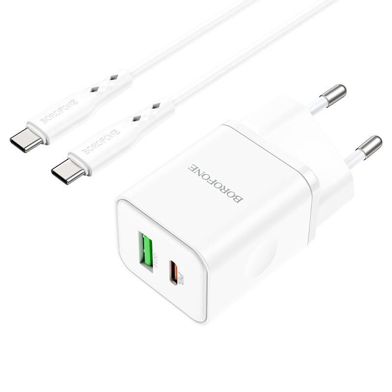 Мережевий зарядний пристрій BOROFONE BN7 PD20W+QC3.0 + кабель TYPE-C - TYPE-C Мережевий зарядний пристрій BOROFONE BN7 PD20W+QC3.0 + кабель TYPE-C - TYPE-C