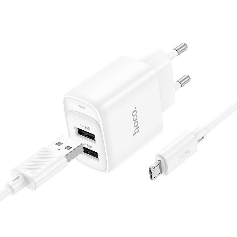 СЗУ HOCO C141A (2USB/2.4A) + USB - MicroUSB (28pc) (белый)