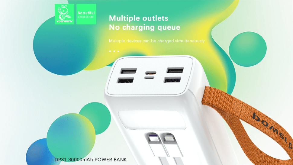POWERBANK DENMEN DP31 30000mAh 4.5A 22,5W + ЛАМПА