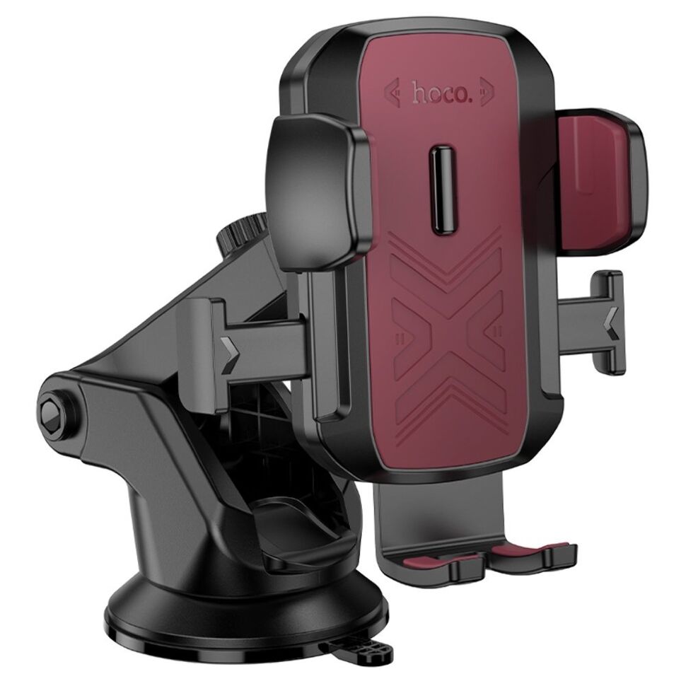 Автомобільний тримач HOCO H65 Gamble на лобове скло присоска - утримувач з кнопкою, чорно-червоний