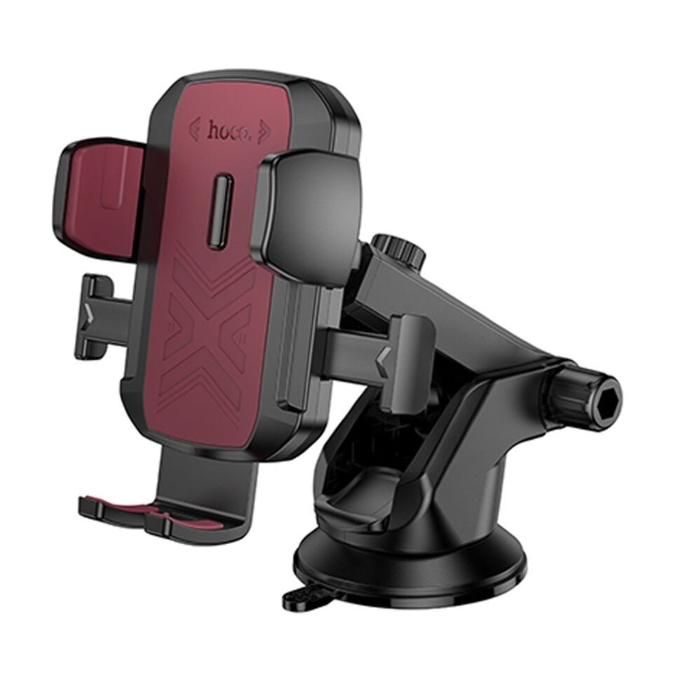 Автомобільний тримач HOCO H65 Gamble на лобове скло присоска - утримувач з кнопкою, чорно-червоний