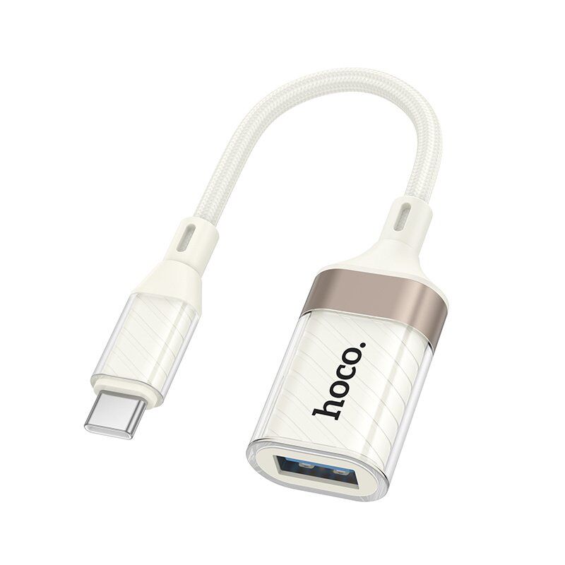 Адаптер HOCO UA39A Crystal (Type-C → USB-A 3.0), OTG, прозрачный корпус, абрикосовый