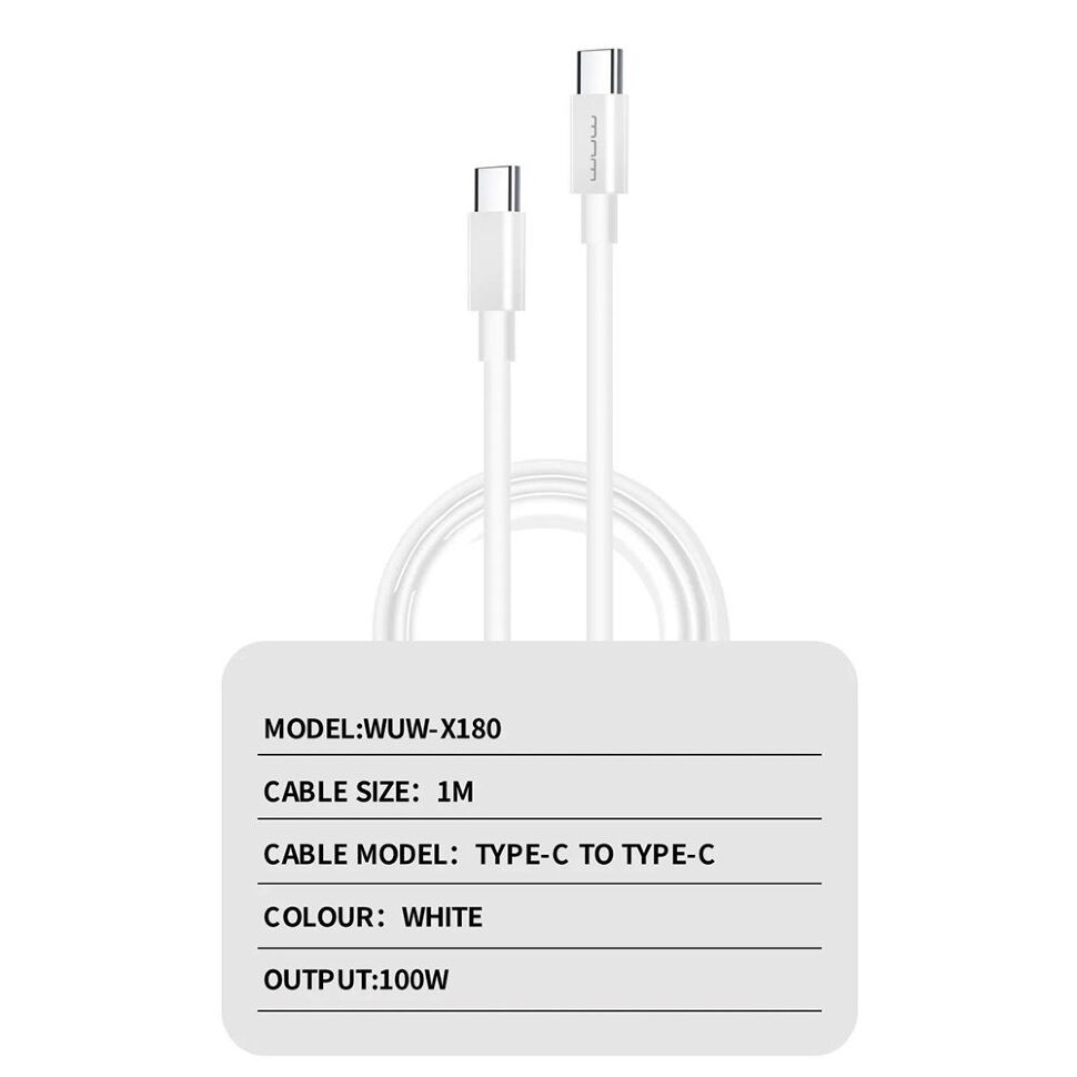 Кабель USB-C WUW X180 USB-C - Type-C 100W БІЛИЙ Кабель USB-C WUW X180 USB-C - Type-C 100W БІЛИЙ