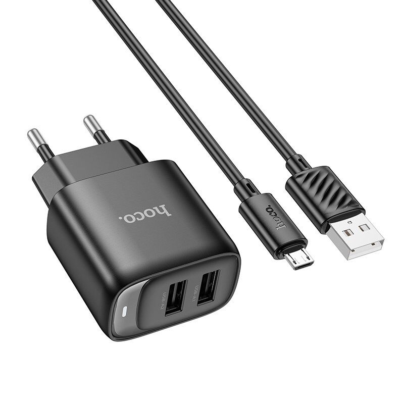 СЗУ HOCO C141A (2USB/2.4A) + USB - MicroUSB (28pc) (черный)