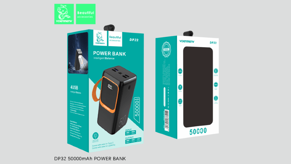 POWERBANK DENMEN DP32 50000mAh 4.5A 22,5W + ЛАМПА