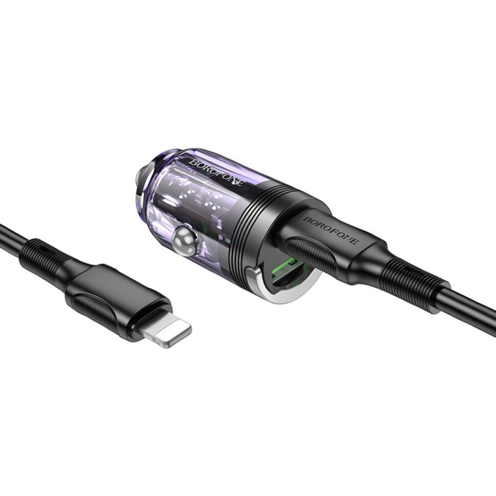 Автомобільний зарядний пристрій BOROFONE BZ29A PD 36W TYPE-C / USB QC3.0 + кабель TYPE-C - LIGHTNING, фіолетовий Автомобільний зарядний пристрій BOROFONE BZ29A PD 36W TYPE-C / USB QC3.0 + кабель TYPE-C - LIGHTNING, фіолетовий