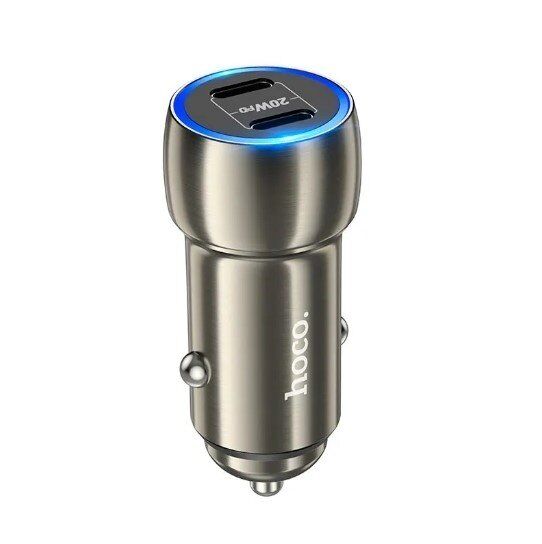 Автомобільний зарядний пристрій HOCO Z48 2 TYPE-C PD 40W СIРИЙ
