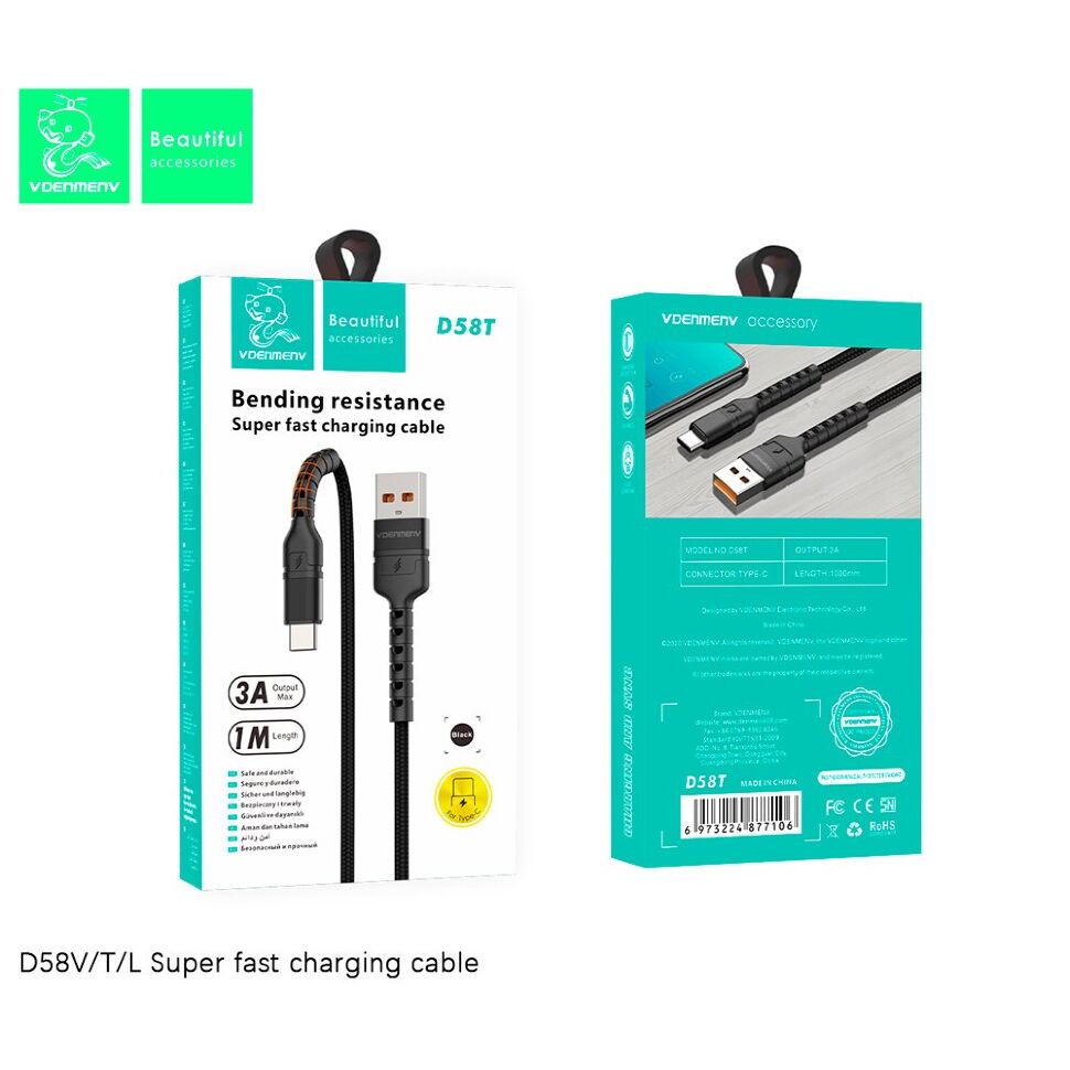 Кабель USB Denmen D58T USB - Type-C (2.4A) Кабель USB Denmen D58T USB - Type-C (2.4A)