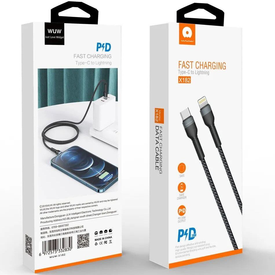 Кабель USB-C WUW X182 Type-C - Lightning 20W PD ТКАНИНА ЧОРНА (45) Кабель USB-C WUW X182 Type-C - Lightning 20W PD ТКАНИНА ЧОРНА (45)