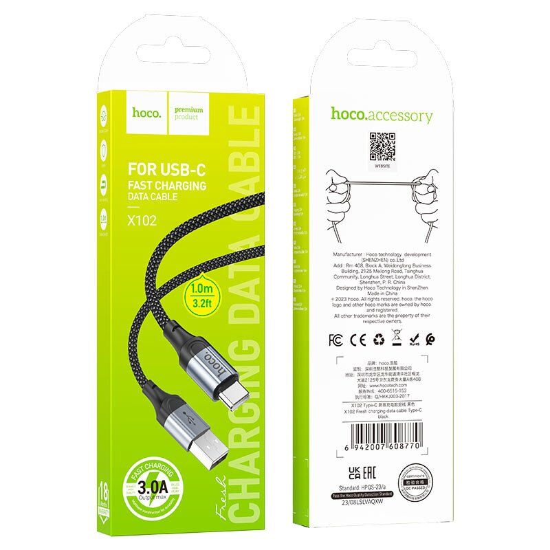 USB кабель HOCO X102 USB - Type-C 1м чорний USB кабель HOCO X102 USB - Type-C 1м чорний