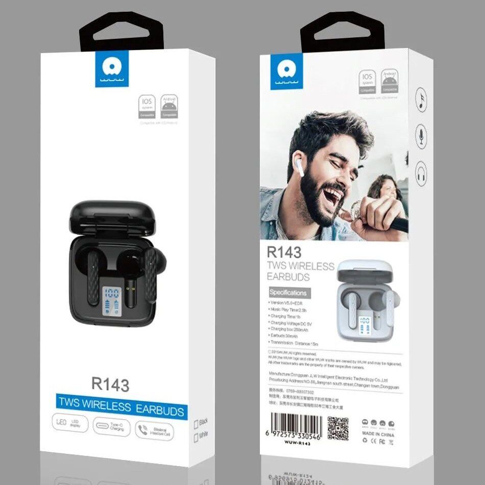 Бездротові навушники WUW R143 TWS Wireless earbuds білий