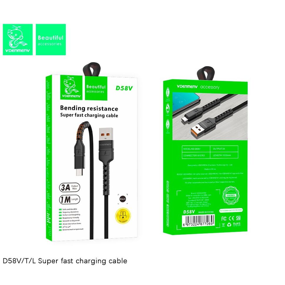 Кабель USB Denmen D58V USB - micro USB (3.6A) Кабель USB Denmen D58V USB - micro USB (3.6A)