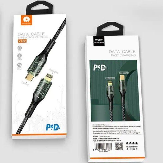 Кабель USB-C WUW X186 Type-C - Lightning 20W PD ТКАНИНА ЧОРНИЙ Кабель USB-C WUW X186 Type-C - Lightning 20W PD ТКАНИНА ЧОРНИЙ