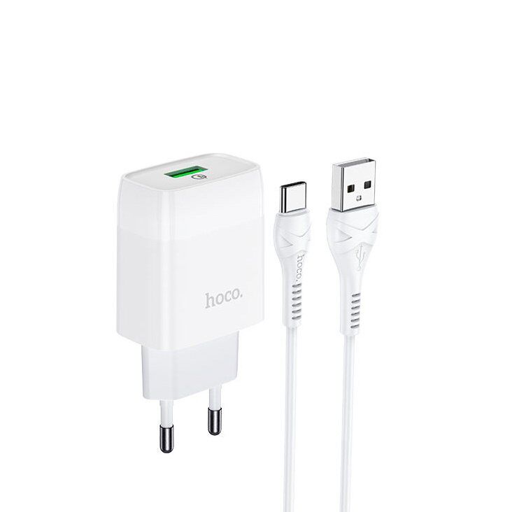 СЗУ HOCO C72Q QC3.0 (1USB/2A) + USB - Type-C (30pc) (белый)